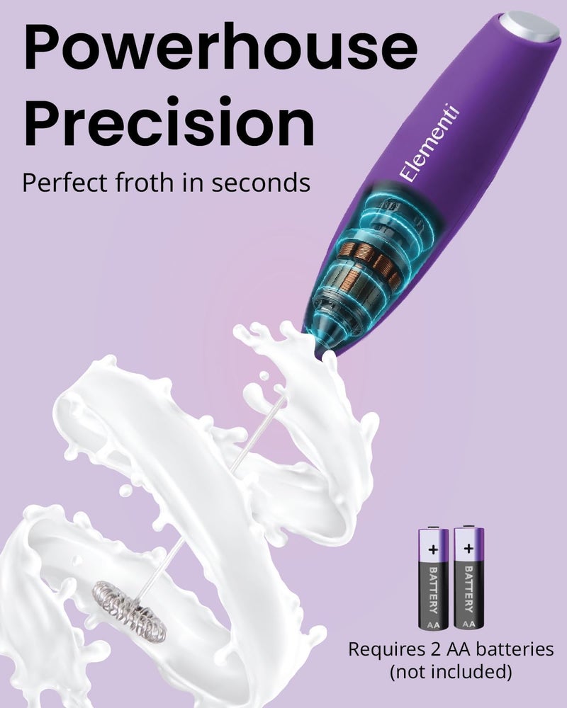 Elementi Drink Mixer Handheld - Electric Stirrer and Powerful Protein Powder Mixer Wand, Easy-to-Use Mini Frother Wand for Quick Delicious Cocktails, Milk Frother and Coffee Stirrers (Purple) - Image 3